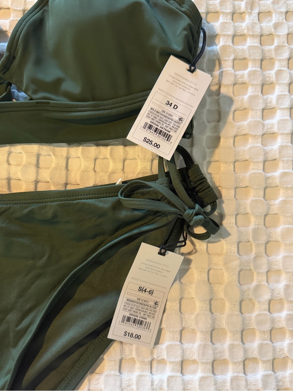Shade & Shore Olive Green Bikini Set 34D / Small Bottoms - Picture 4 of 4
